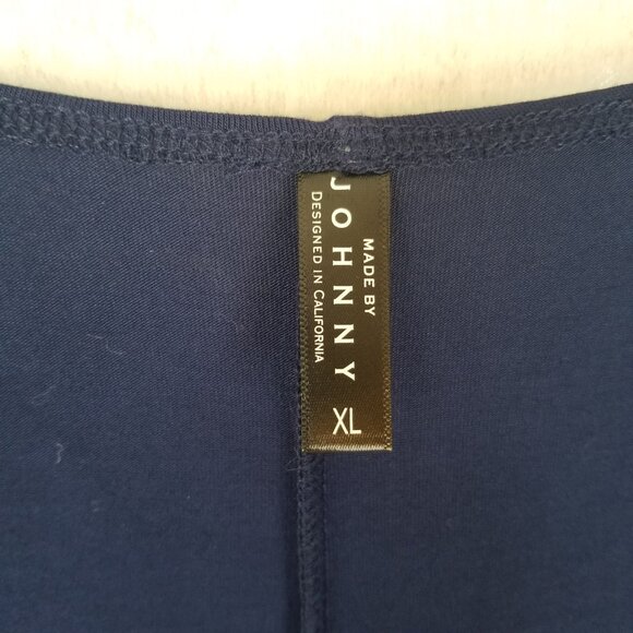 Made by Johnny Wrap Top Size XL Navy Blue Bat Wing Sleeves Side Rouching - Picture 4 of 9